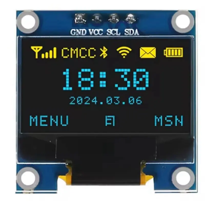 Y43A-4Pcs 0.96 Inch OLED Display Screen Module I2C IIC 128X64 SSD-1306 LCD Screen 3.3V-5V Blue Yellow For ESP32 ESP8266