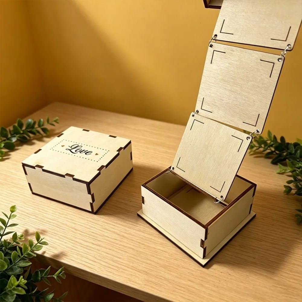 

Creative Folding Wooden Photo Storage Box Vintage Rustic Photo Album Box Handmade Pull Out Photo Album Birthday Gift