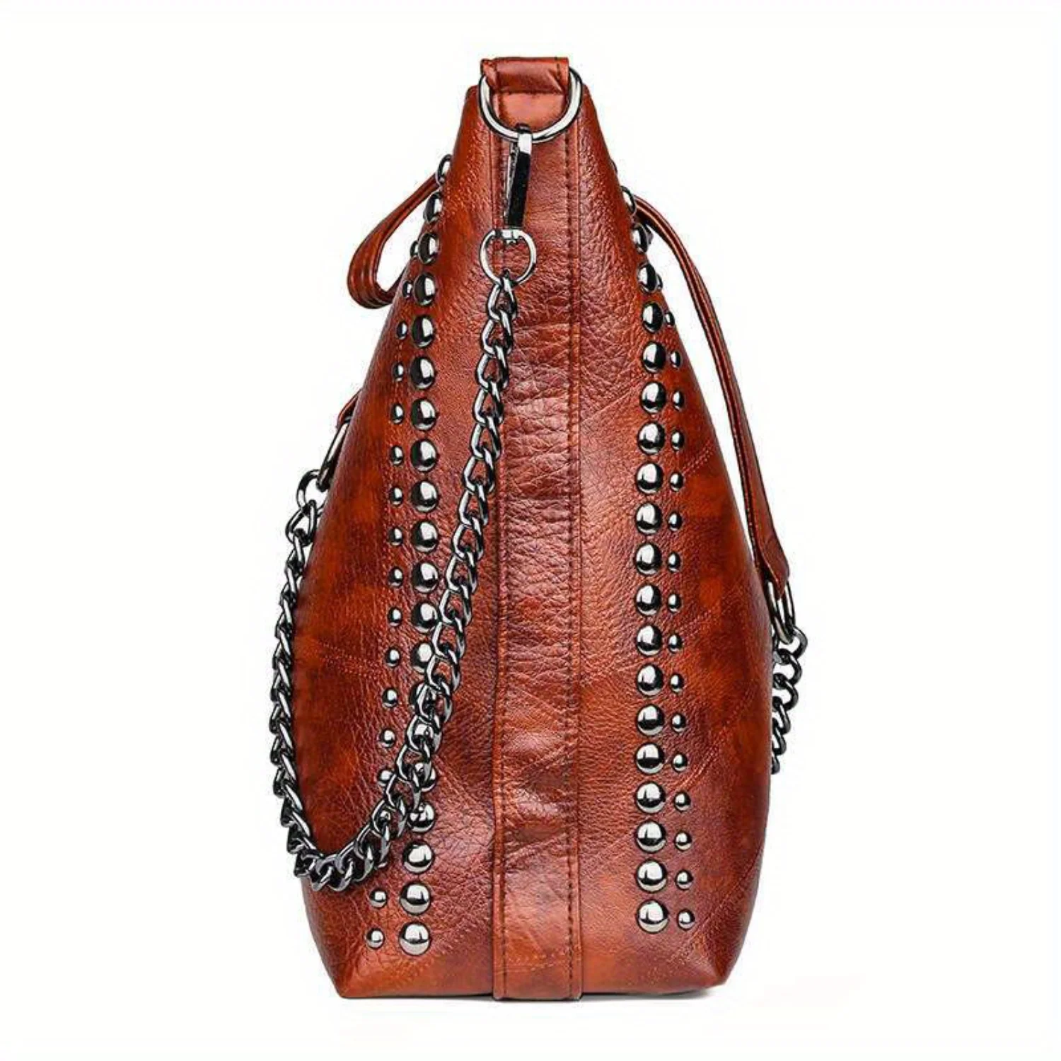 Classic Chain Shoulder Bag with Rivets Decoration, Vintage Textured Handbag Perfect for Women