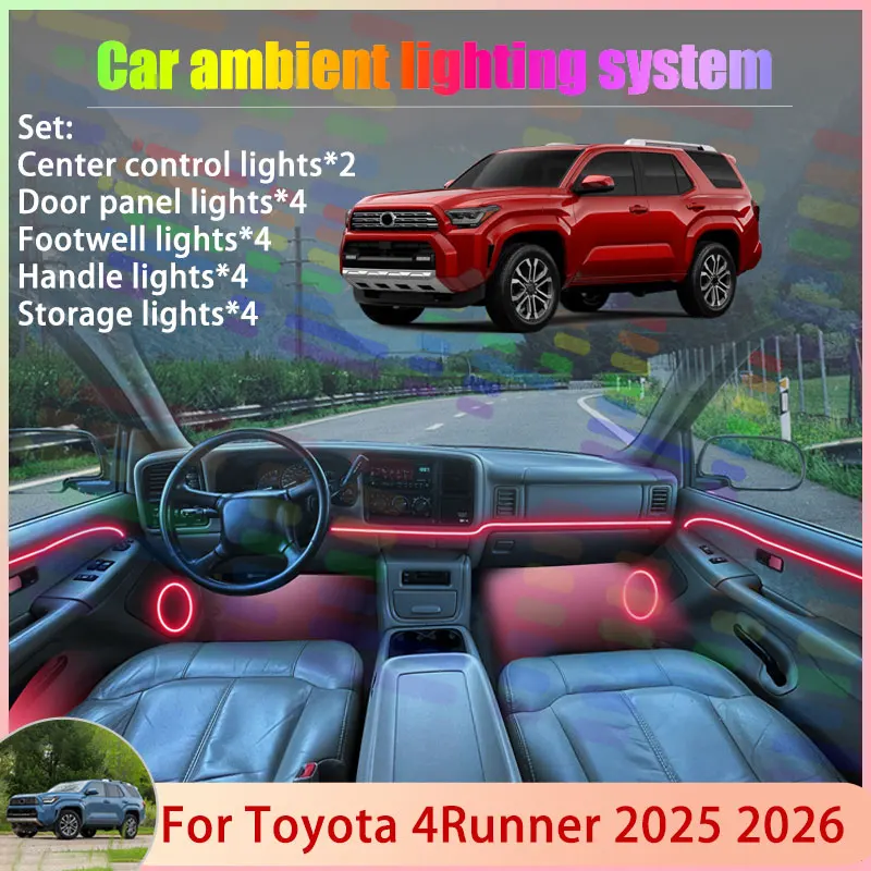 

Для Toyota 4Runner N500 MK6 2025 2026 2/18 в 1, автомобильная атмосферная лампа, абажур RGB, ансамбль, стример, атмосферный набор, автозапчасти