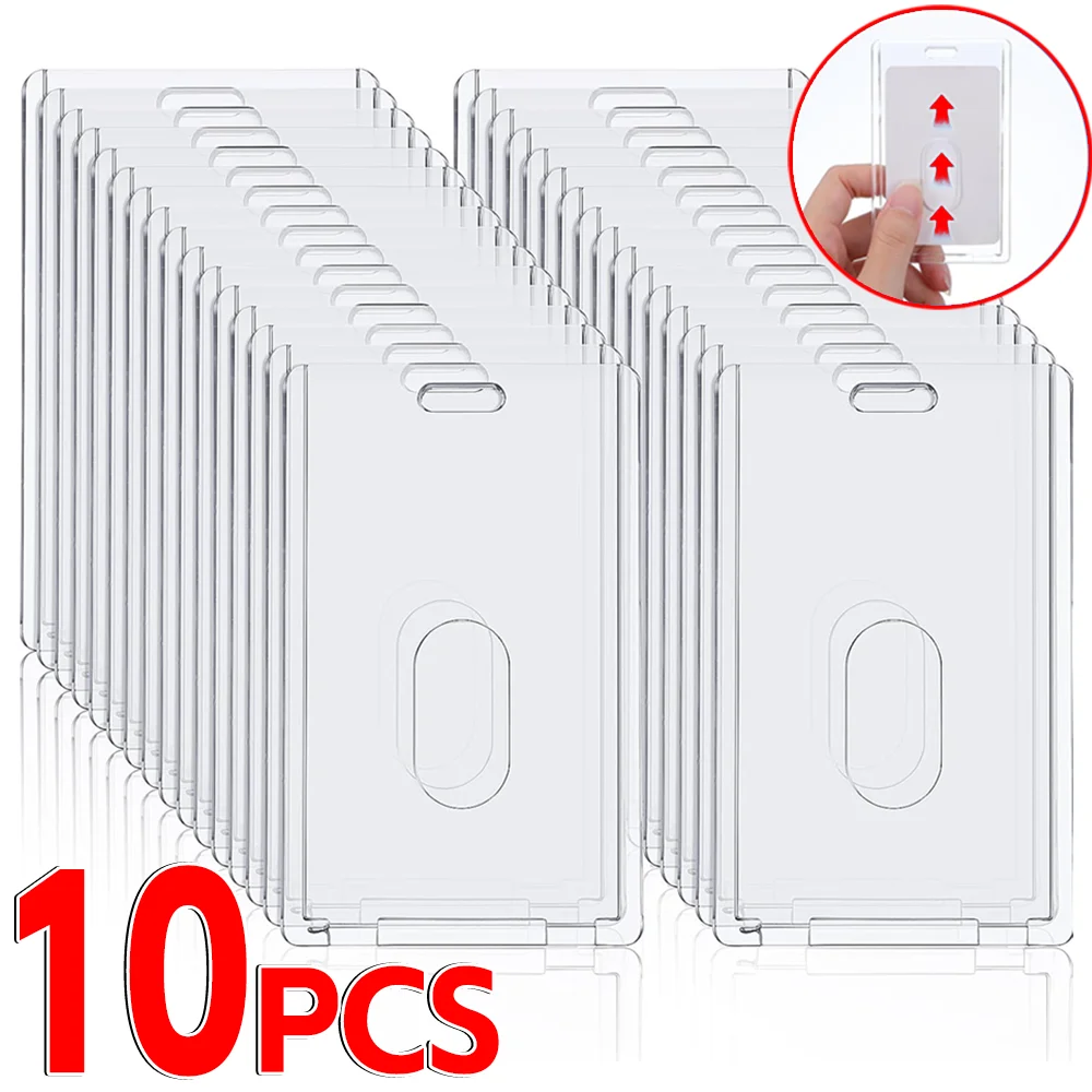 1-10Pcs Transparent ID Badge Card Holder Hard Acrylic Protective Case Waterproof Pass Work Card Cover for Office Hospital Staff