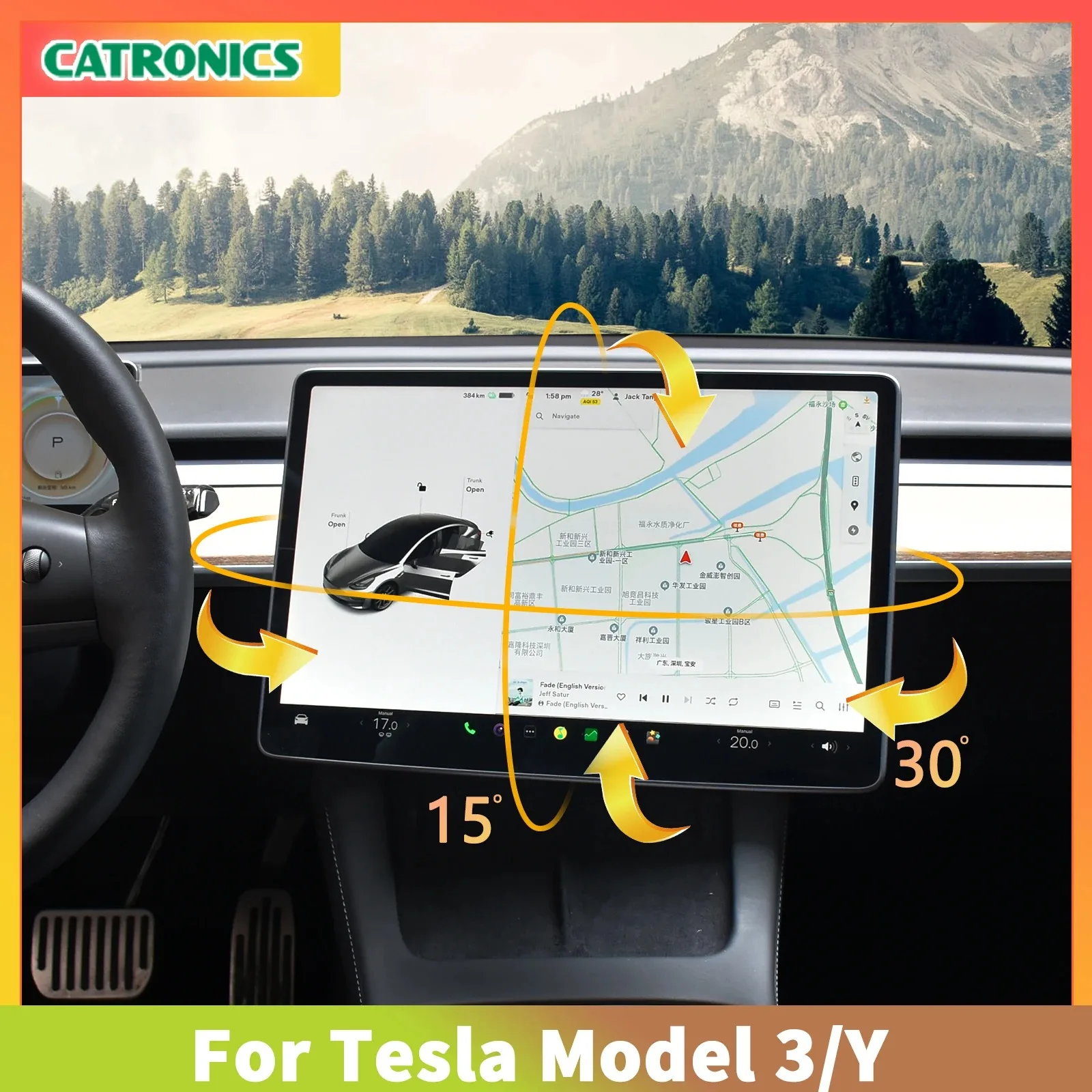 Поворотное наклона экрана CATRONICS для Tesla Model 3 Highland Model Y 2017-2024, четырехнаправленный вращающийся держатель экрана, кронштейн