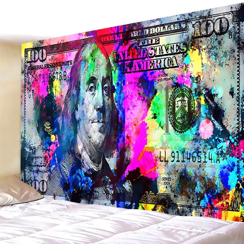 Psychedelic Bohemian Curtain Tapestry Wall Retro Dollar Money Yoga Large Beach Towel Hippie Covering Home Aesthetic Room Decor