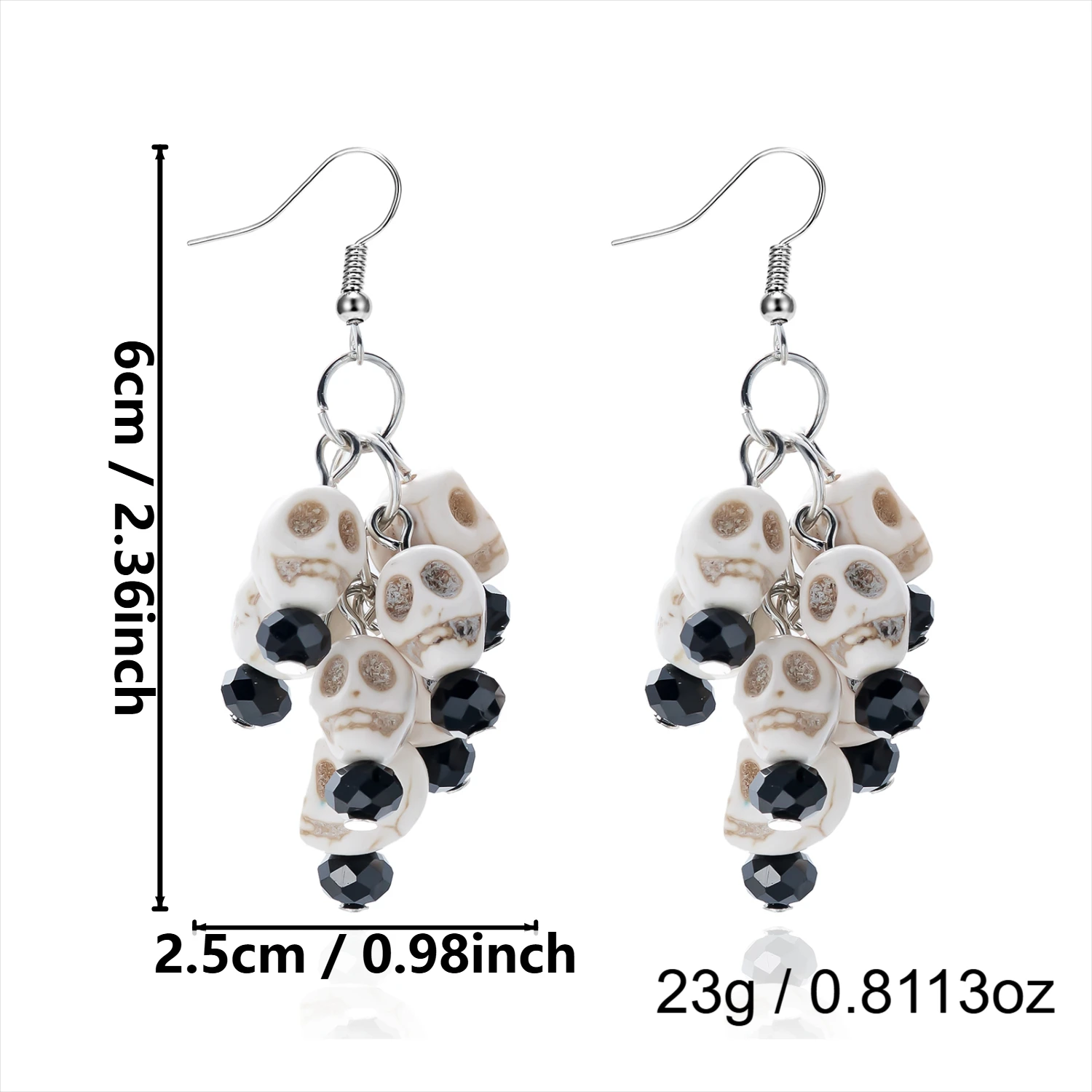 Kreative schwarze Kristall-Skelett-Ohrringe für Frauen, lustige Halloween-Totenkopf-Quasten-Ohrringe, Gothic-Party-Schmuck-Accessoires – Detail 10