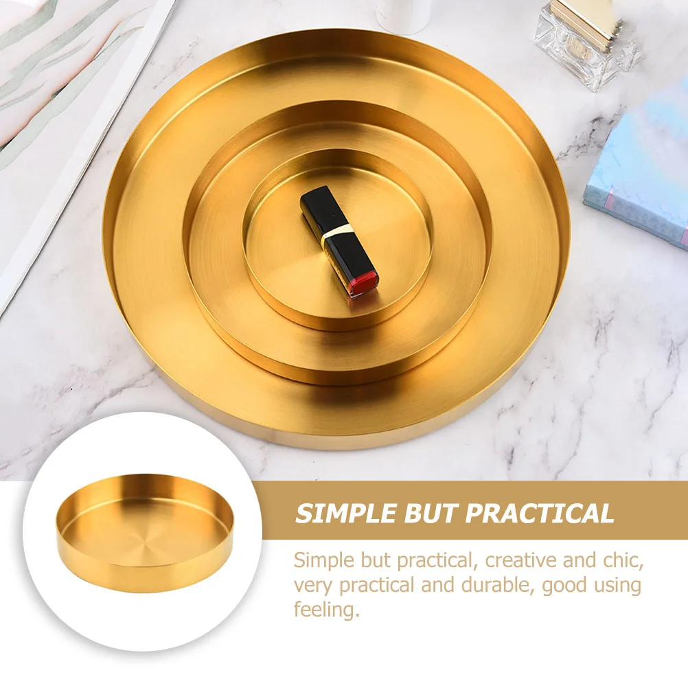 

1pcs Stainless Steel Storage Tray Round Jewelry Organizer Plate Desktop Sundries Holder Practical Display Container