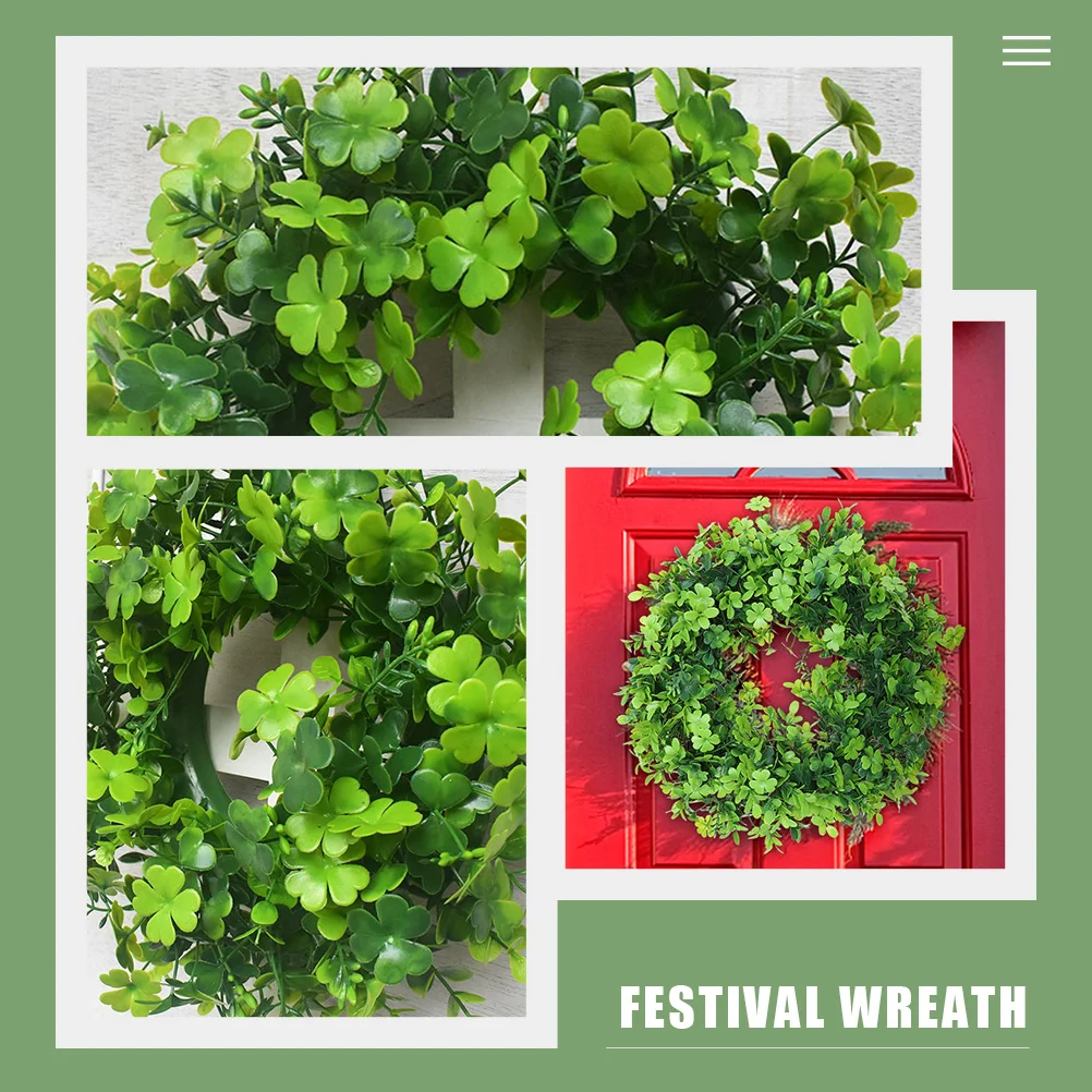 

Four Leaf Clover Wreath Front Door Decor Green Outdoor Festival St Patrick Day Hanging Wreath Pendant