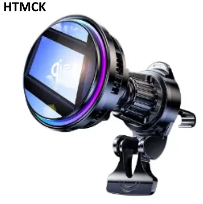 HTMCK Magnetic Qi2 Wireless Car Charger with Ice Cooling & RGB Light, Tempered Glass Fast Charging Phone Mount for Smartphones