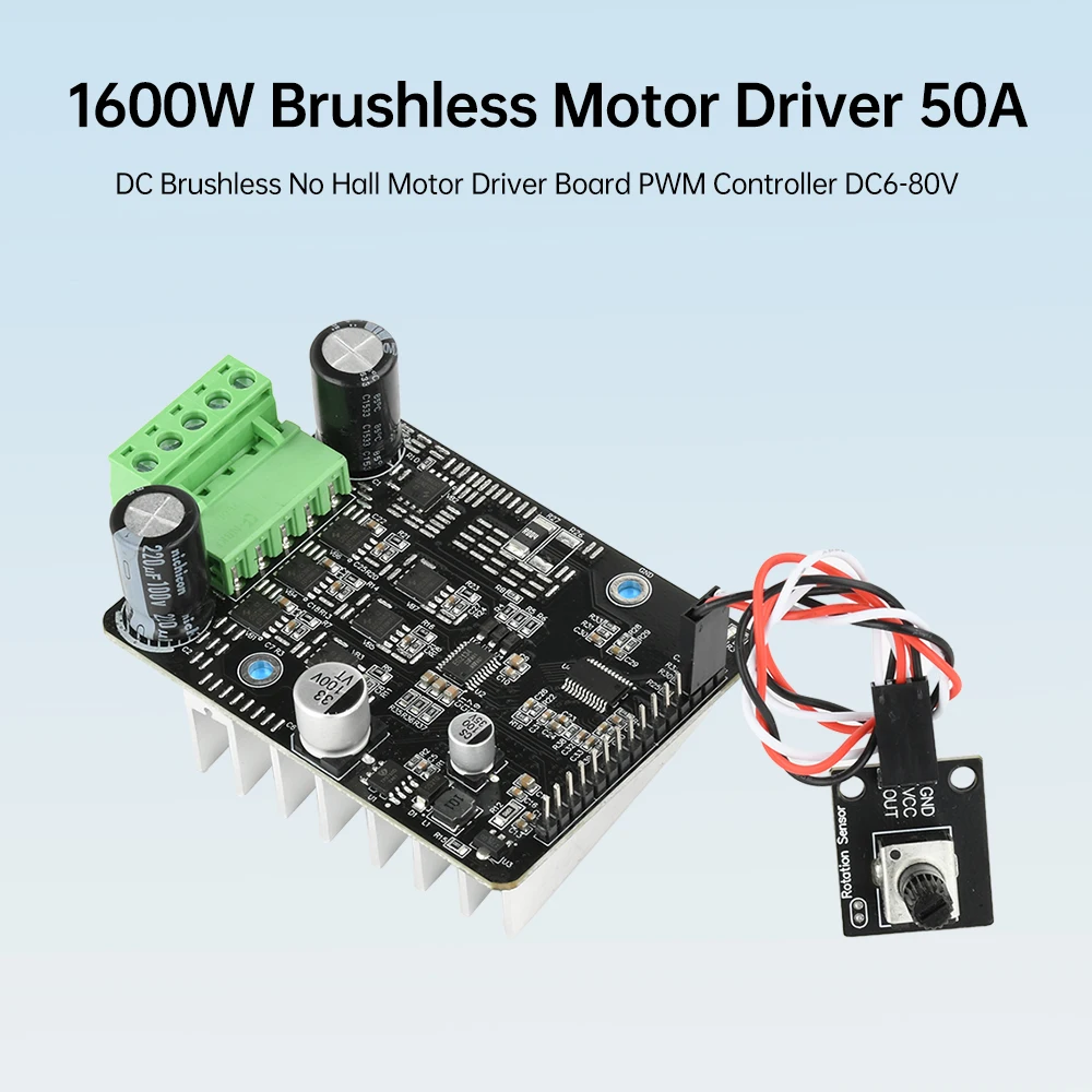 DC 6-80V BLDC Three Phase DC Brushless Motor Controller PWM High Power 1600W 50A Motor Driver Board Motor Regulator