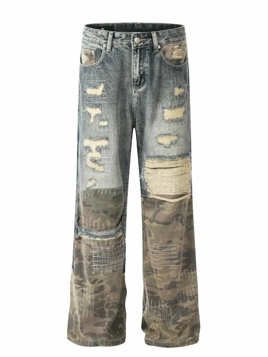 

Мужские джинсы Retro G6457 2024: модные, уличные, с эффектом потертости, высокая посадка, синие, повседневные, унисекс