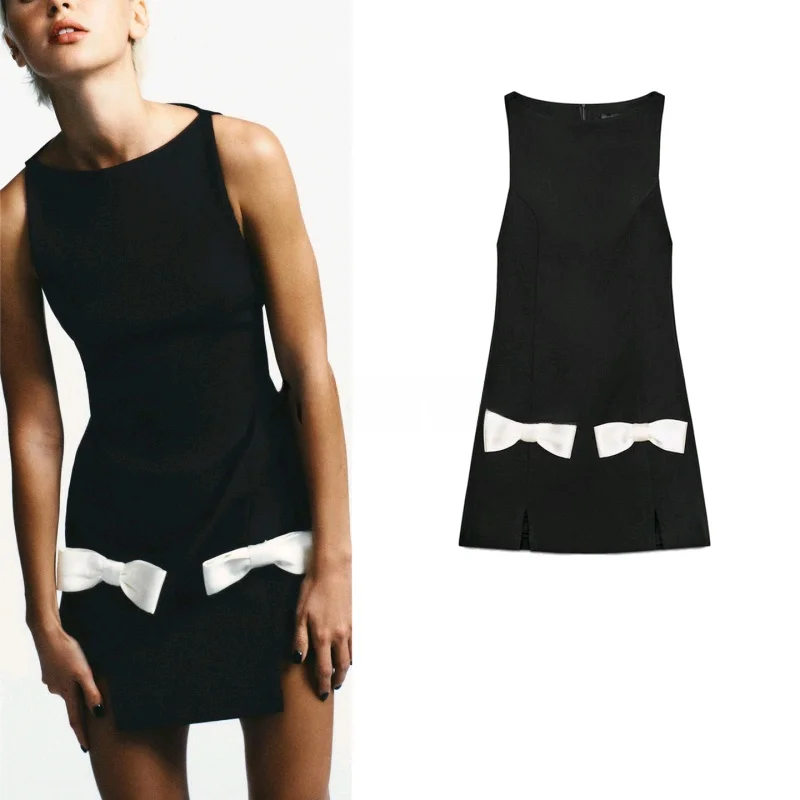 กระโปรงผ้าโพลีเอสเตอร์ทรงเข้ารูปสำหรับผู้หญิง ตกแต่งด้วยปมผูกแบบเรียบง่าย สไตล์แฟรี่