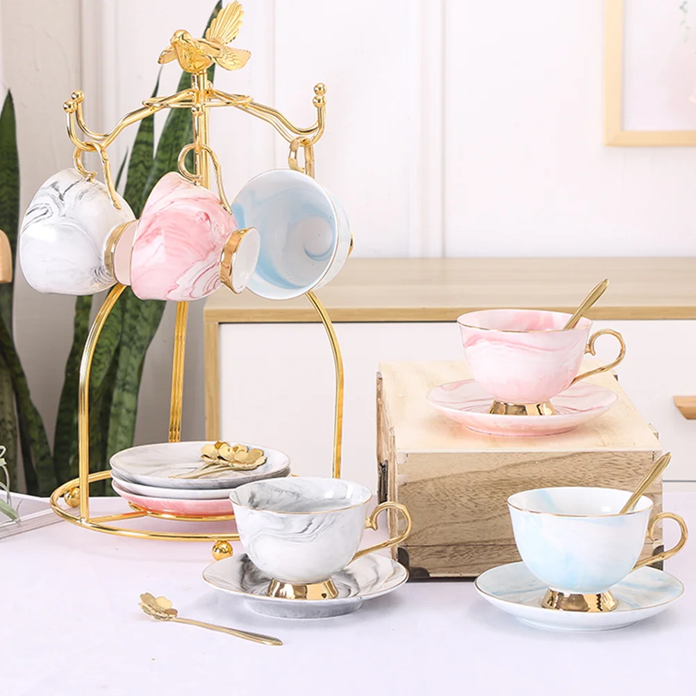 

Ceramics Coffee Cup Saucer Marble Pattern 250ml Nordic Style Milk Juice Mug Drink Cup Stylish Gift Set