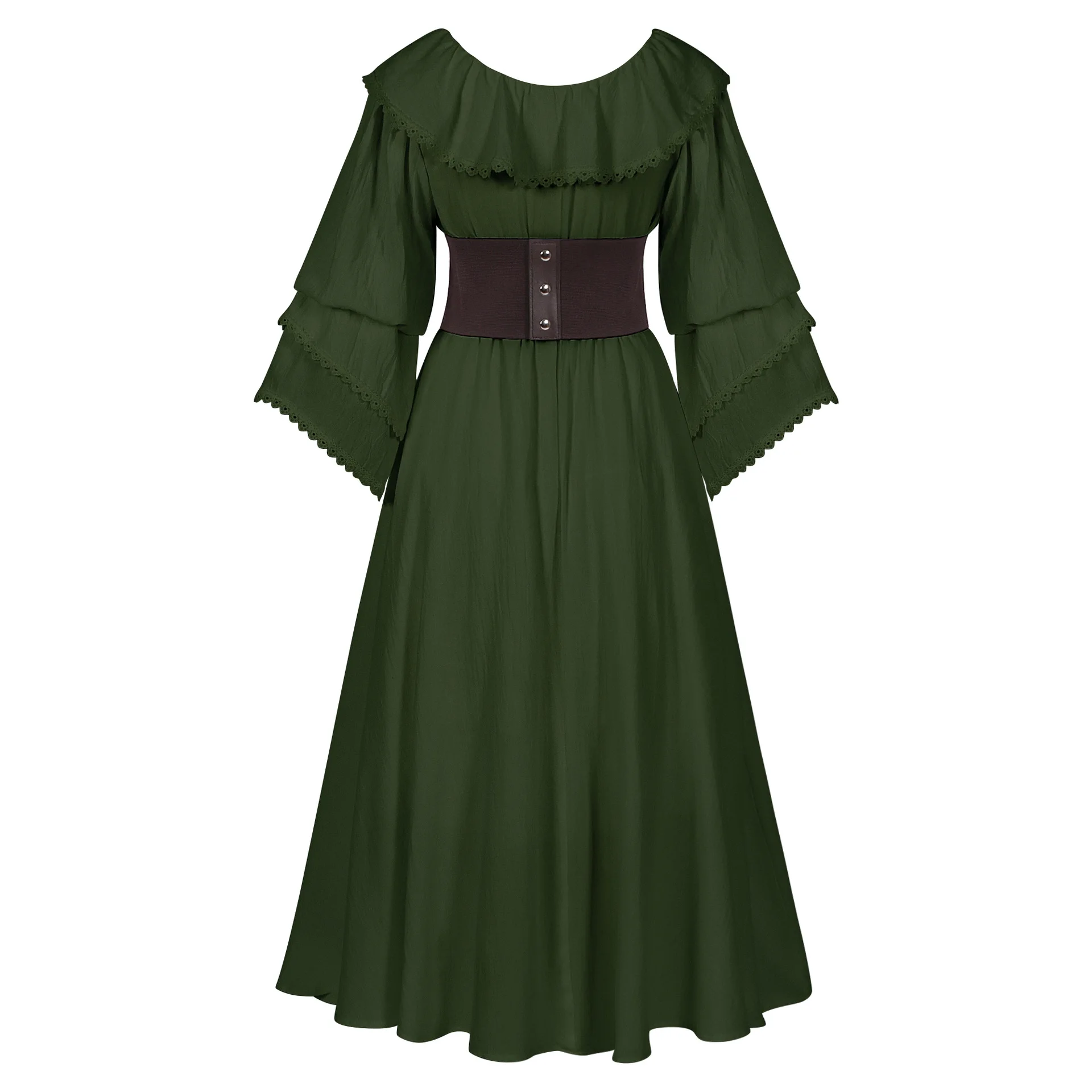 فستان صيفي بياقة دمية جديدة مكشكش وأكمام طويلة من عصر النهضة ومقاس كبير