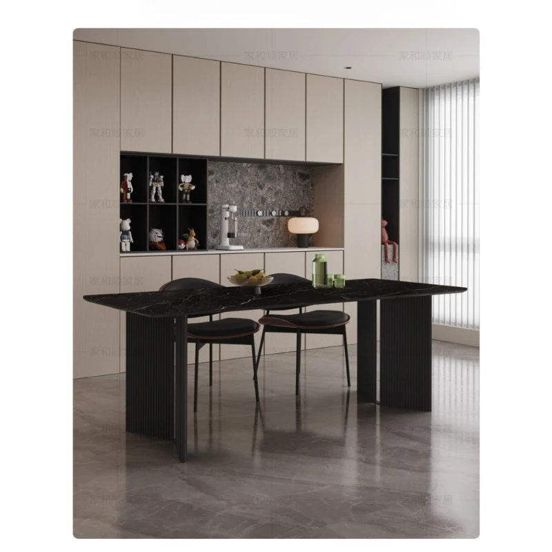 

Black rock slab dining table Household Italian medieval minimalist rectangular restaurant Small apartment dining table
