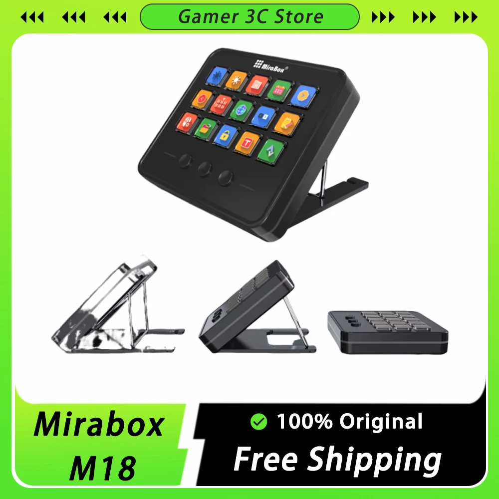 Mirabox M18 V2.0 Stream Deck Keyboard 18Keys Visual DIY Macro Button Desktop Keyboard Adjustable Console Stand Touch HA Custom