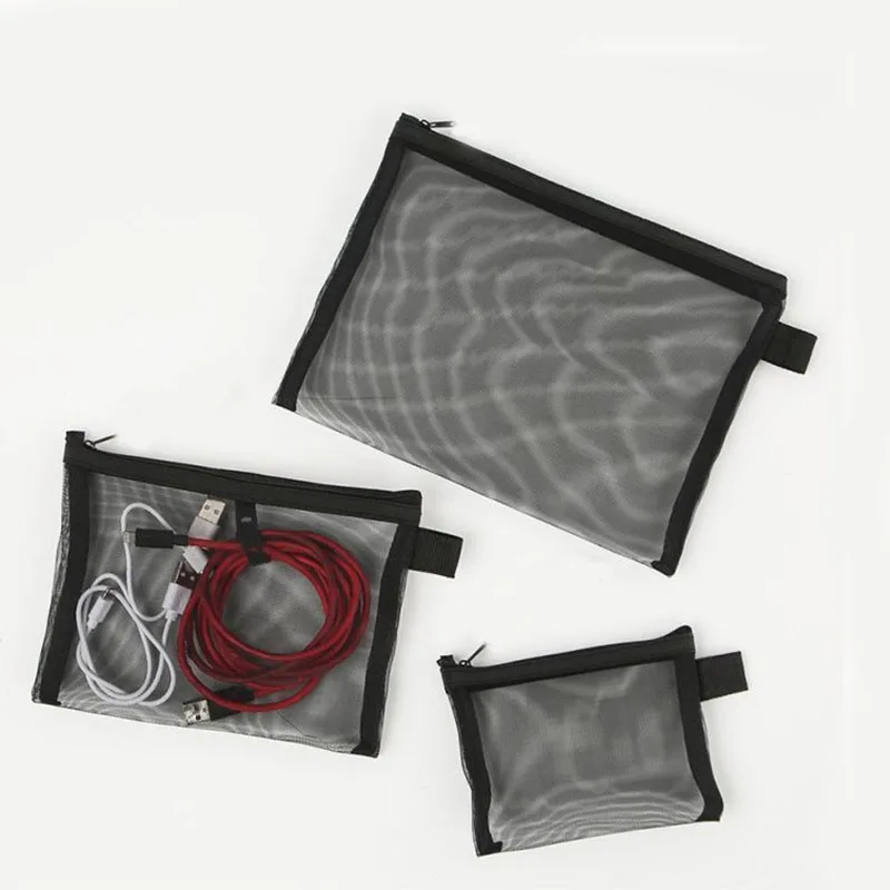 1pcs Unisex Mesh Clear Cosmetic Bags Small Large Black Makeup Bag Portable Travel Toiletry Organizer Case Lipstick Storage Pouch