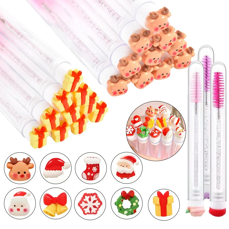 Tubes de brosse à cils de noël, avec brosse à cils réutilisable, Design du père noël, anti-poussière, fournitures d'extension de cils, 10 pièces