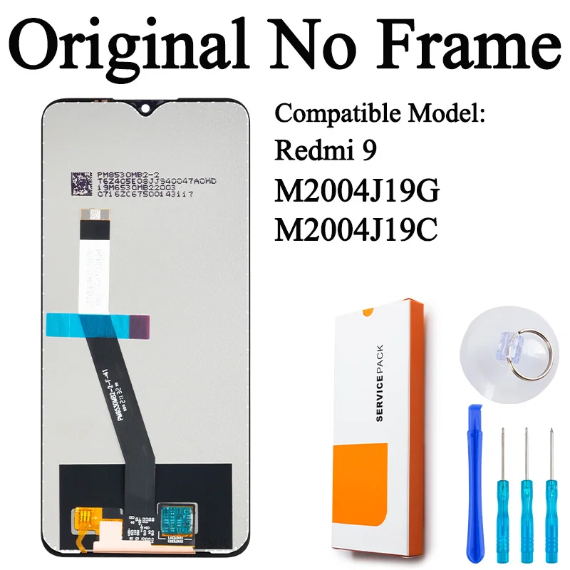 Écran LCD + Tactile Pour Xiaomi Redmi 9 (M2004J19G / M2004J19C) – Remplacement Complet Noir Avec Cadre – Kit Outils + Verre Trempé – Qualité Haute Résolution 1080x2340