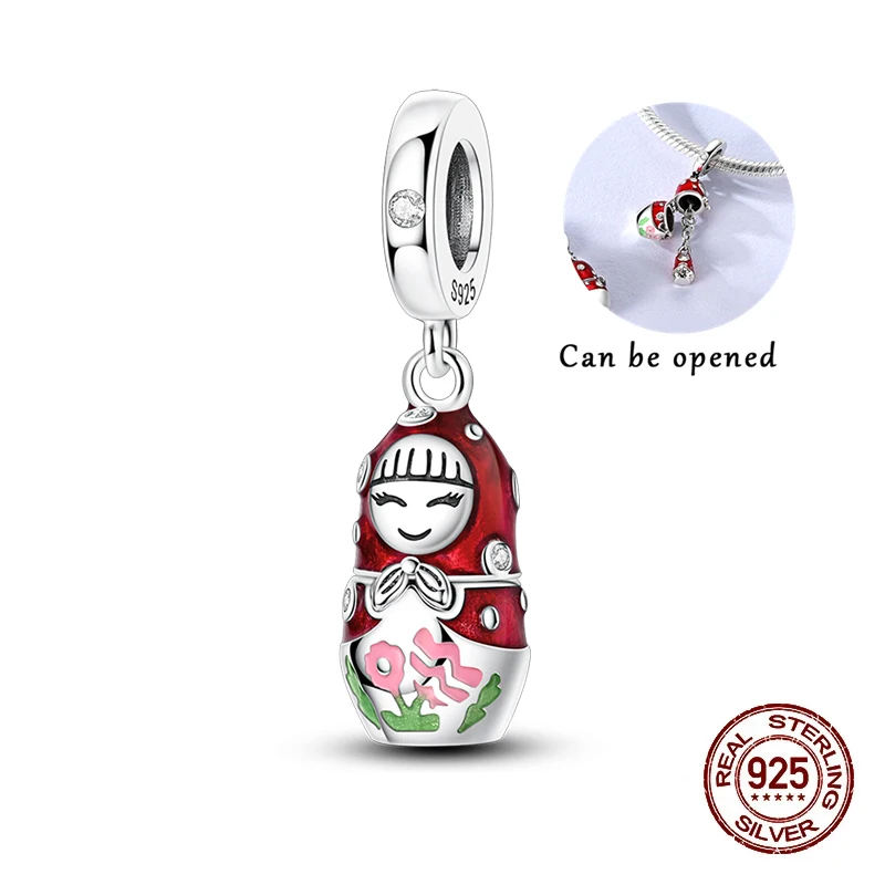 

New In 925 Sterling Silver Red Polka Dot Doll Pendant Charms Jewellery Fit Original 925 Bracelet Necklace For Women DIY Gift