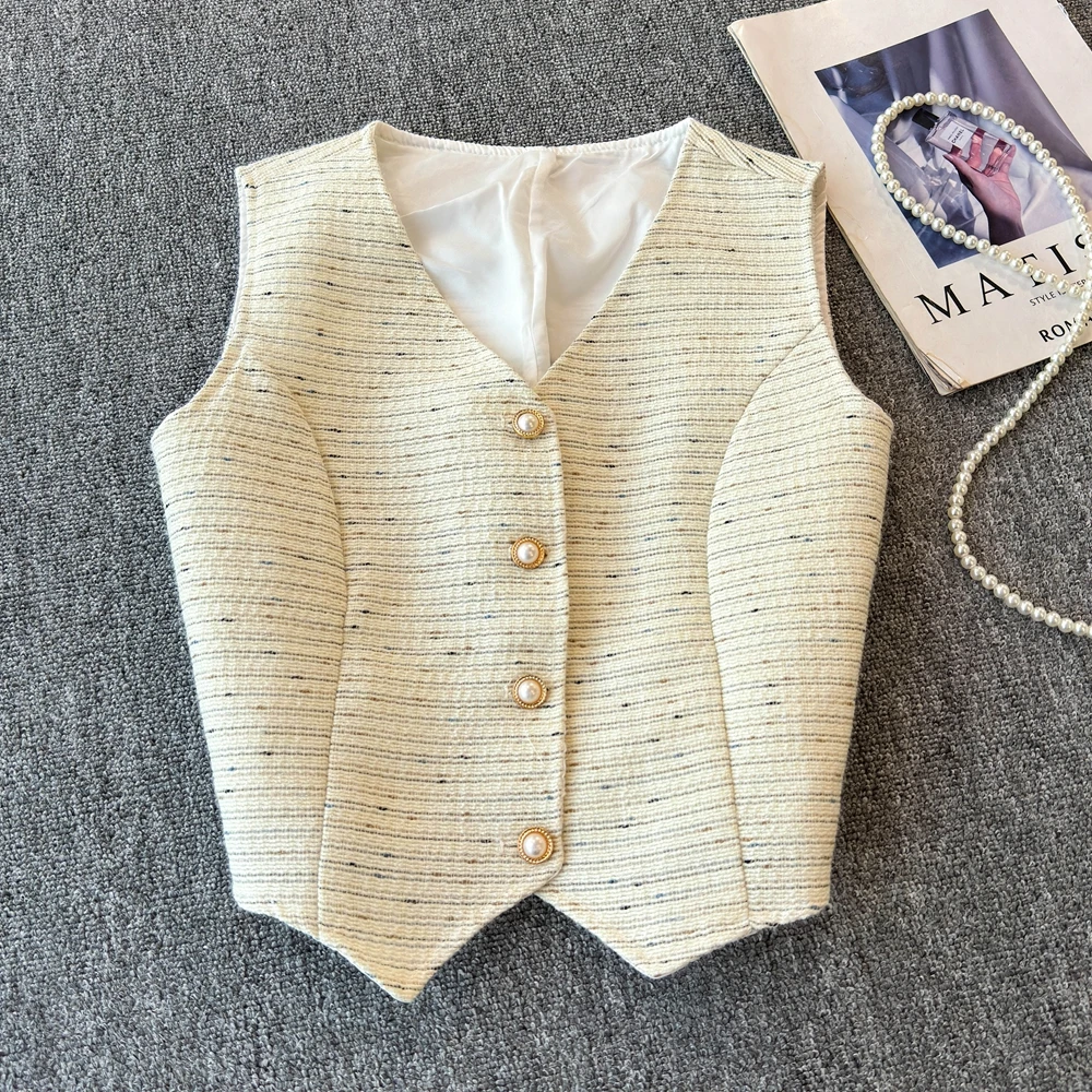 

New Autumn Coarse Woolen Woven Sleeveless Vest Fragrant Women Waistcoat