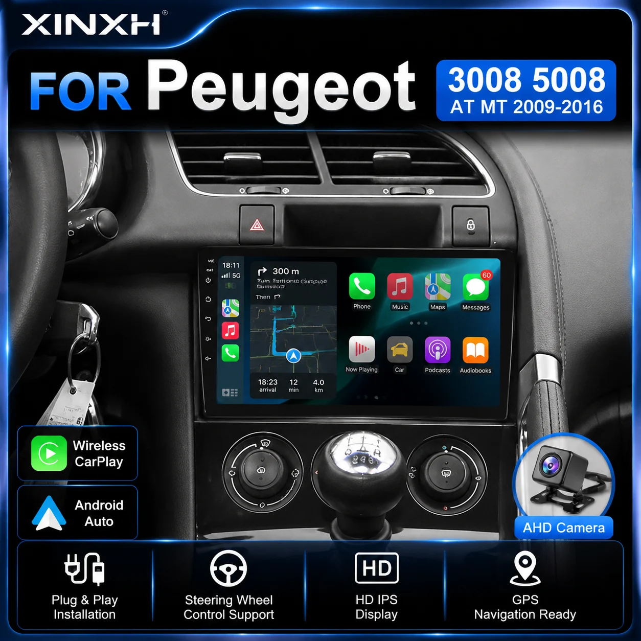 9 Inch Android Auto Radio For Peugeot 3008 5008 AT MT 2009-2016 Car Multimedia Player GPS Navi Wireless Carplay Bluetooth Steeri