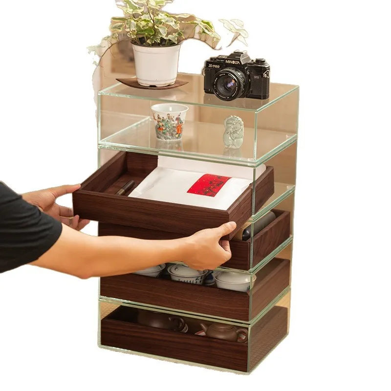 North American black walnut solid wood, desktop display cabinet, tempered glass tenon and mortise structure