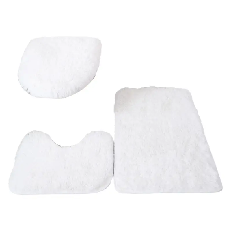 

ABJI-Toilet Seat Cover 3Pcs Bath Mat Shower Room Floor Rug Home Bathroom Anti-Slip Absorbent Doormat Bathtub Decor Carpet