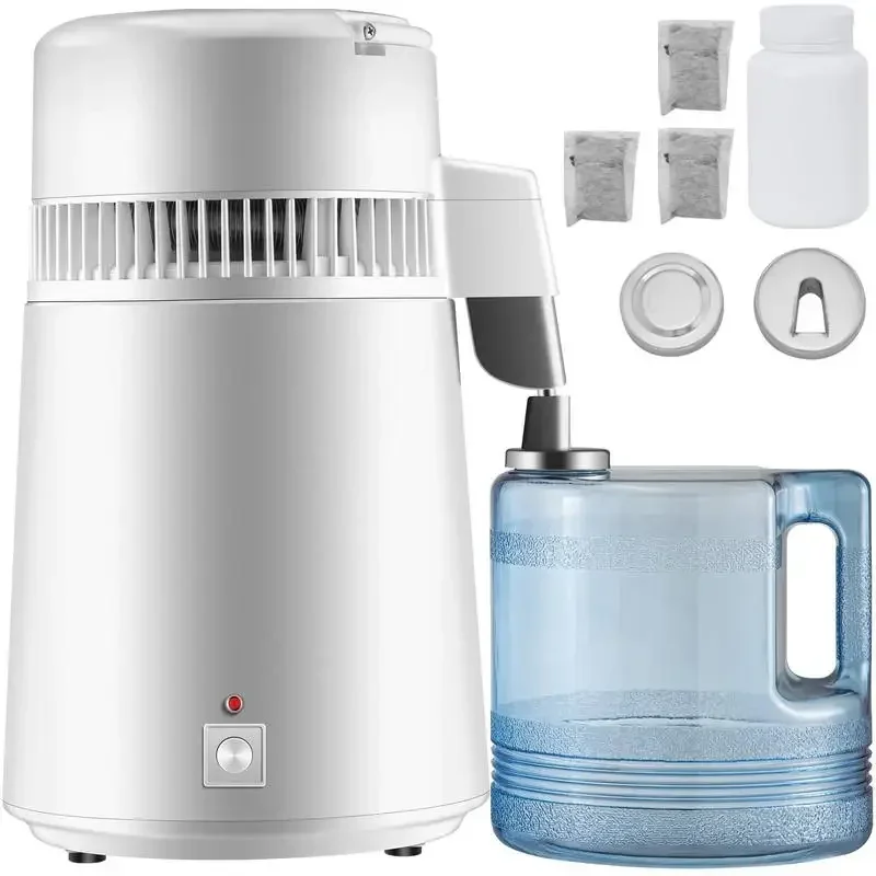 Destilador de água VEVOR de 1,1 gal, 0,3 gal/h, máquina de água destilada de 750 W, com recipiente de plástico, kit de destilação de água