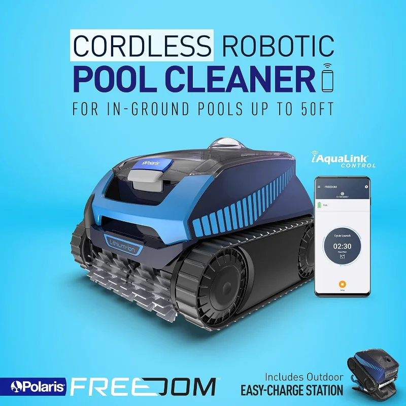 Polaris Freedom Cordless Robotic Pool Cleaner, Cable-Free for All In-Ground Pools up to 50ft, Four Cleaning Modes