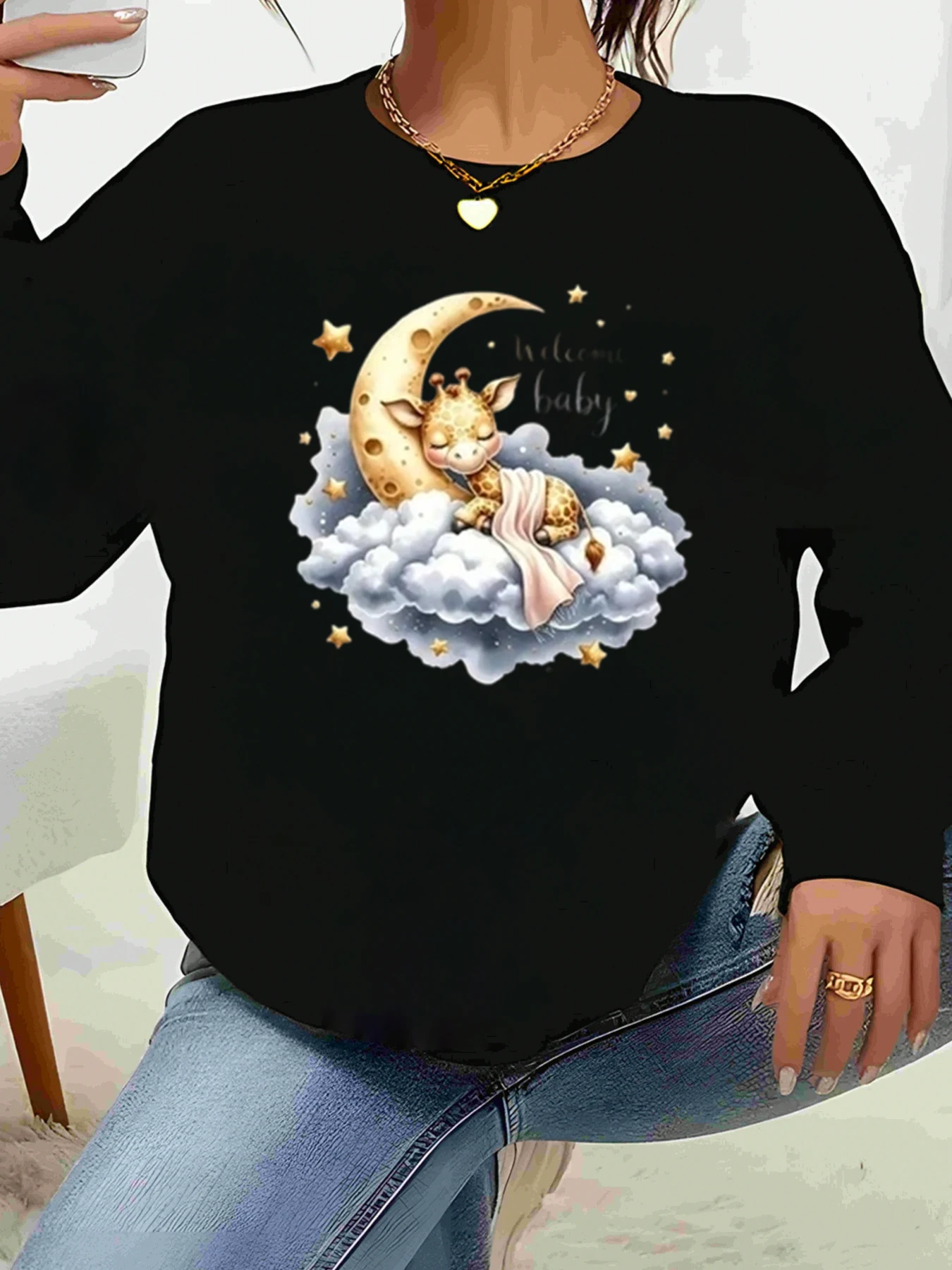 

Милый топ с длинными рукавами и принтом «Жираф на лунном облаке», одежда для беременных, подарок для мамы