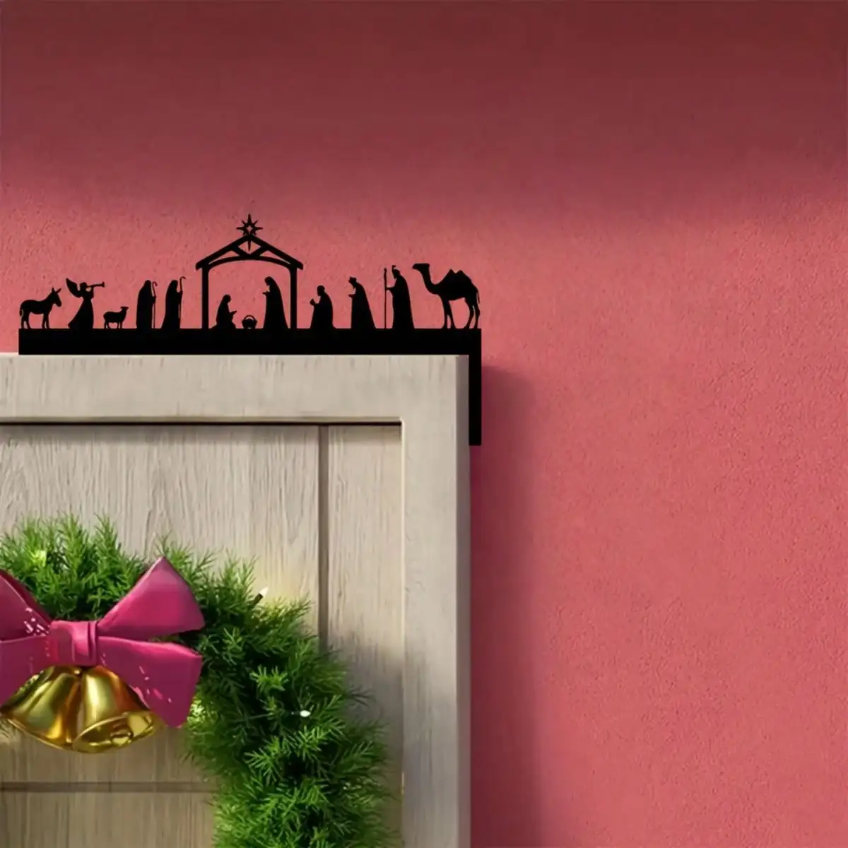 CIFBUY Metal Wall Art Nativity Scene Iron Sculpture Vintage Door Corner Decor Hanging Gift
