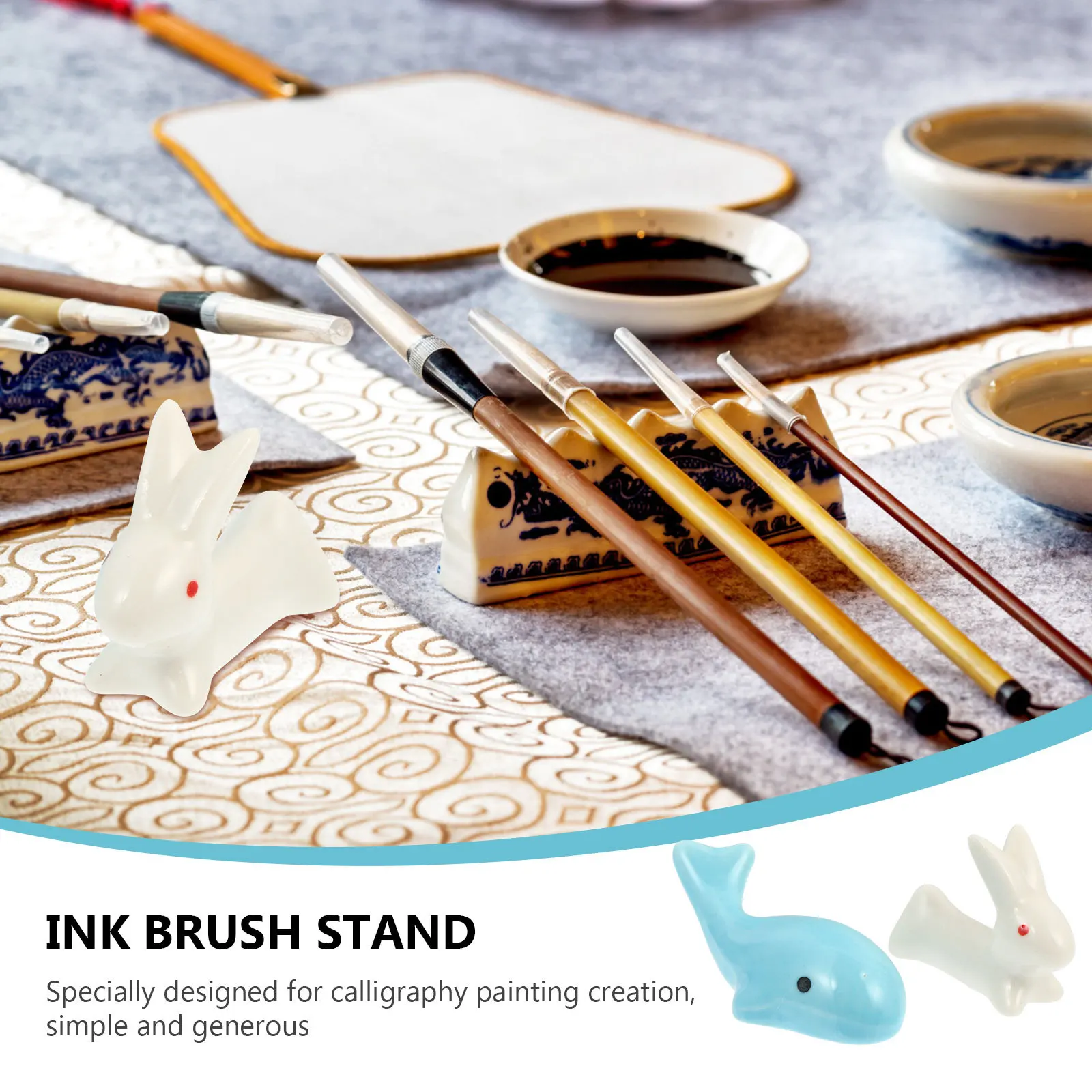 

2Pcs Ceramic Writing Brush Rack Durable Calligraphy Ink Brush Holder Pen Stand Desktop Decoration Ceramic Calligraphy Pen Holder