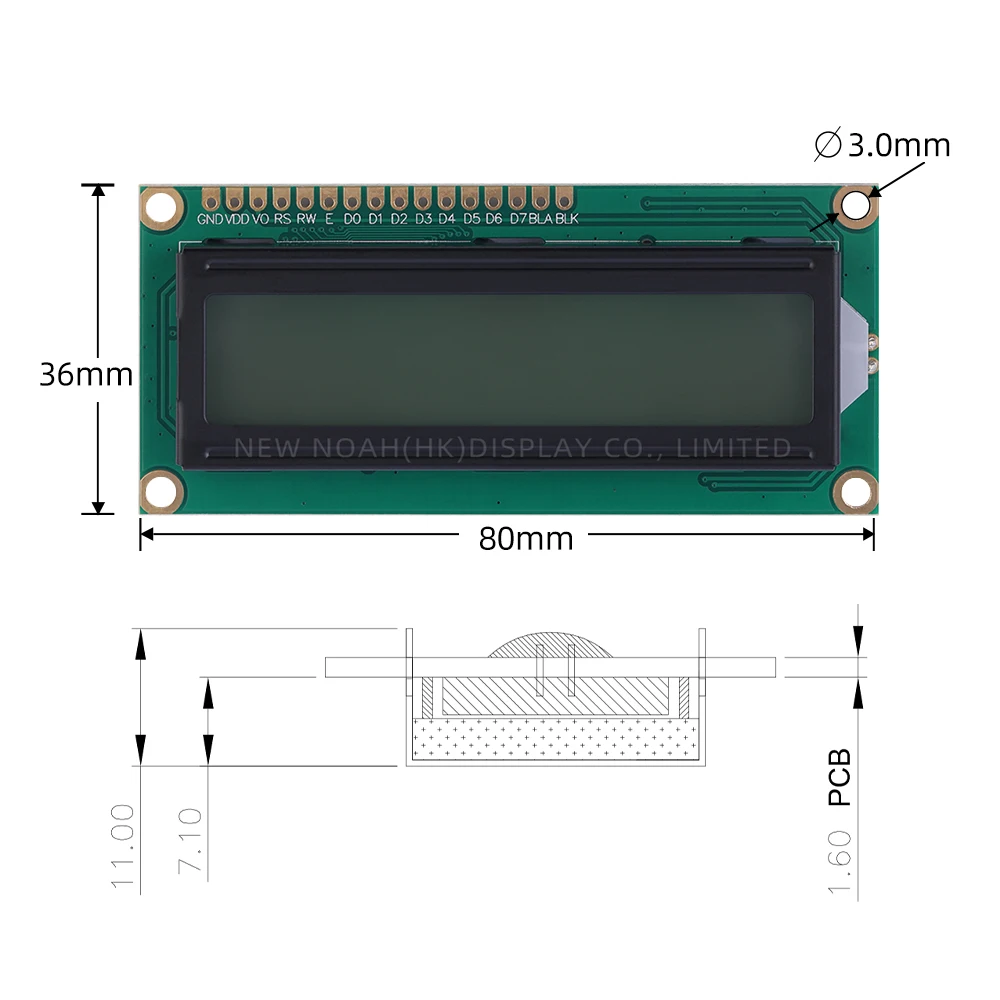 European Orange Light Black Letters 1601A LCD Module 1*16 LCD Controller ST7066 80*36*11Mm Support Scheme Development