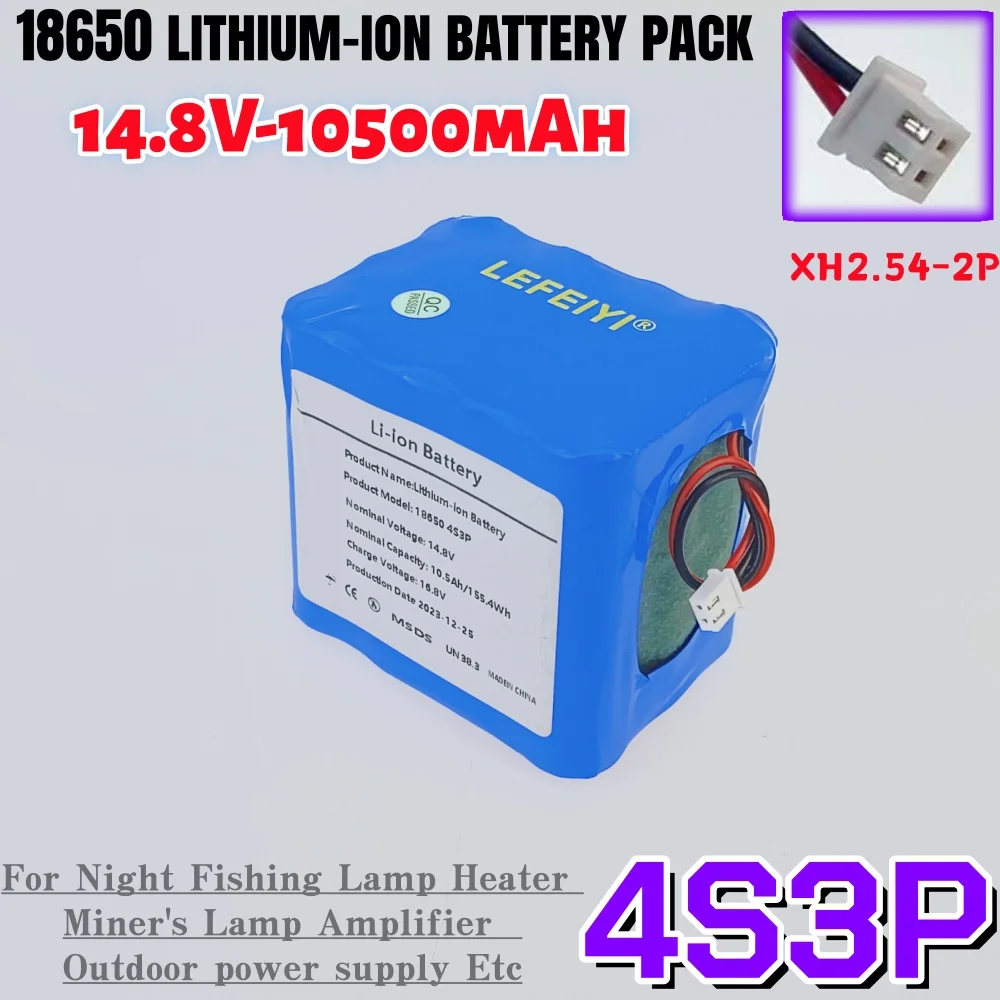 

Аккумуляторный блок 14.8V 10500mAh 4S3P для ночной рыбалки, ламп, обогревателей, шахтерских ламп, усилителей и т.д. (Li-ion 18650 с BMS)