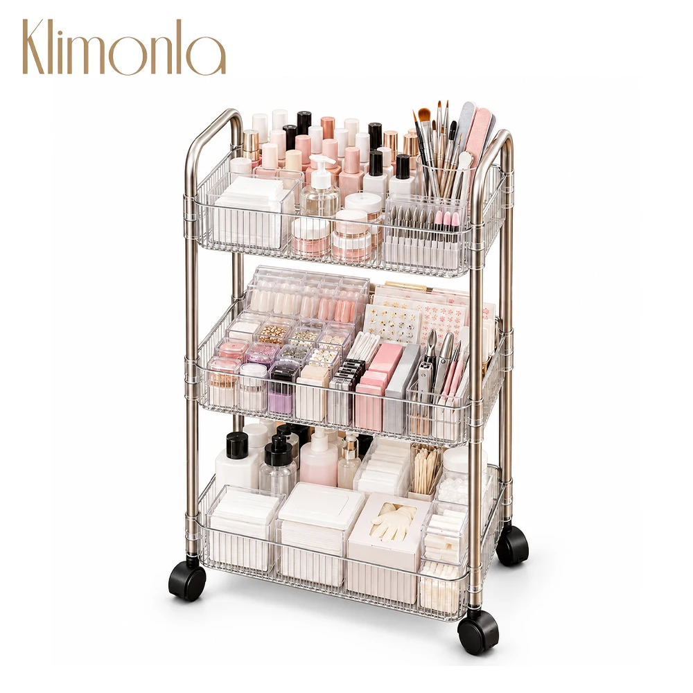 3-Tier Klimonla Rolling Storage Cart Professional Clear Rolling Storage Cart For Nail Salons Tattoo Studios Makeup Organization