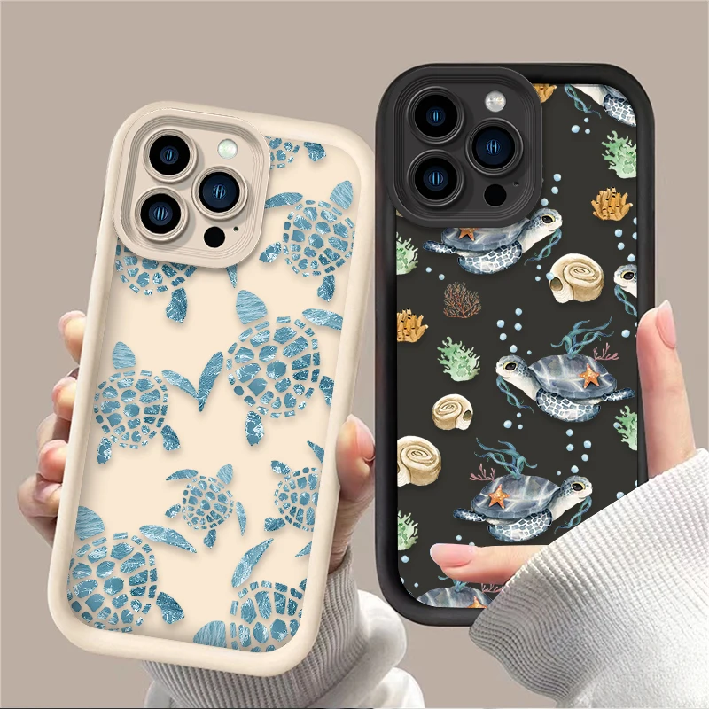 Silicone Shockproof Soft Phone Case for iPhone 15 14 13 12 11 Pro Max XS X XR 8 7 6S 6 Plus SE 2020 Summer Cartoon Turtle Cover