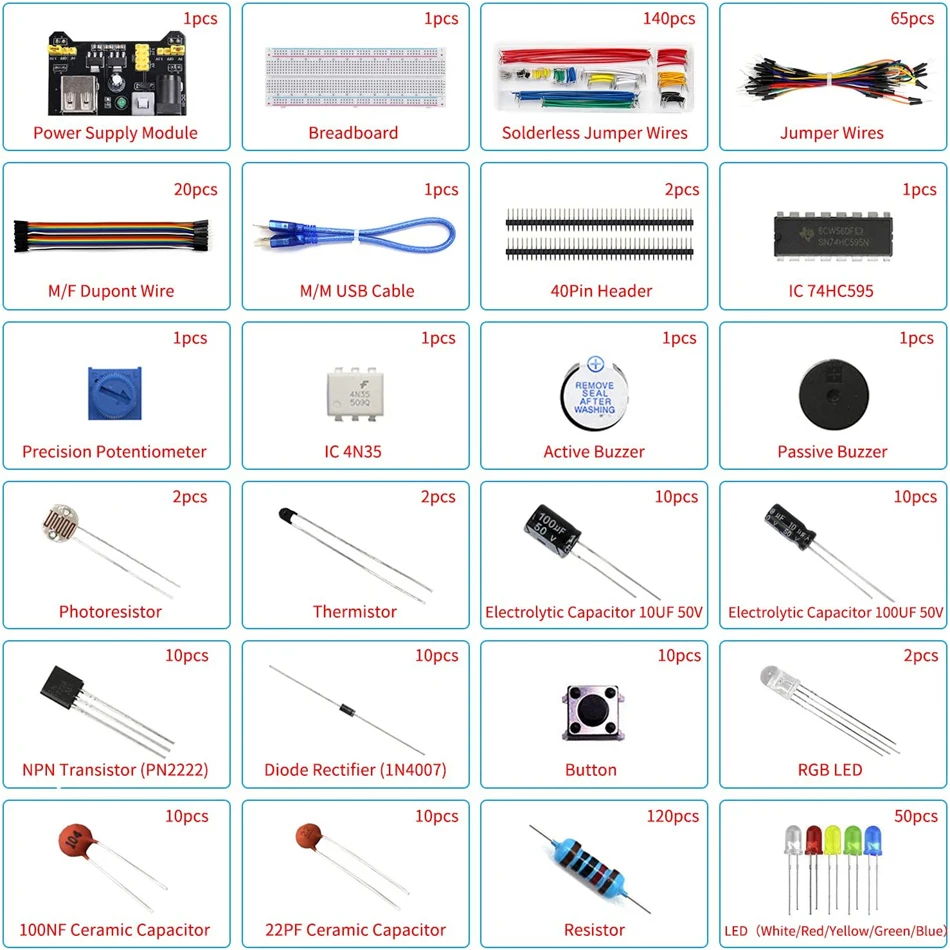 DIY Electronics Components Kit Project Starter Electronic DIY Kit with 830 Tie-points Breadboard for Arduino R3  with Box