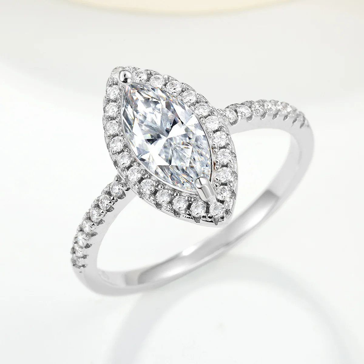Hot Sale Marquise Cut D VVS Moissanite Halo Pave Setting 925 Sterling Silver GRA Certified Bridal Engagement Ring For Women