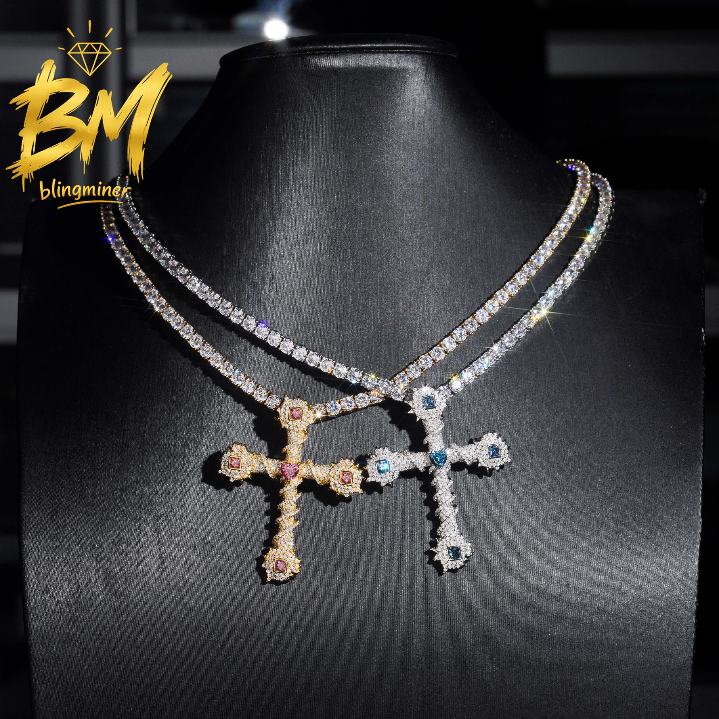 Blingminer Bling Croos VVS Moissanite Pendant For Men Women S925 Silver Pendants Jewelry Pass Diamonds Tester GRA Free Shipping