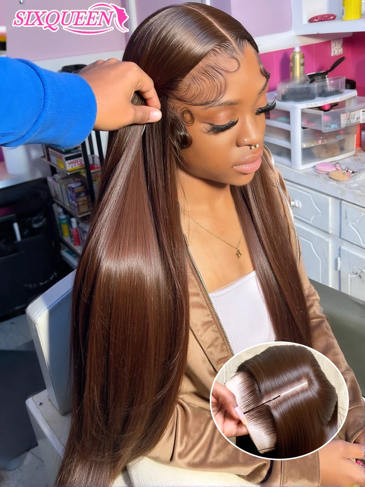 

100% человеческие волосы 13x6 HD Парик фронтальной части шнурка Шоколадно-коричневый прямой парик 13x4 Парик фронта шнурка 36 дюймов Коричневый бразильский парик шнурка для женщин