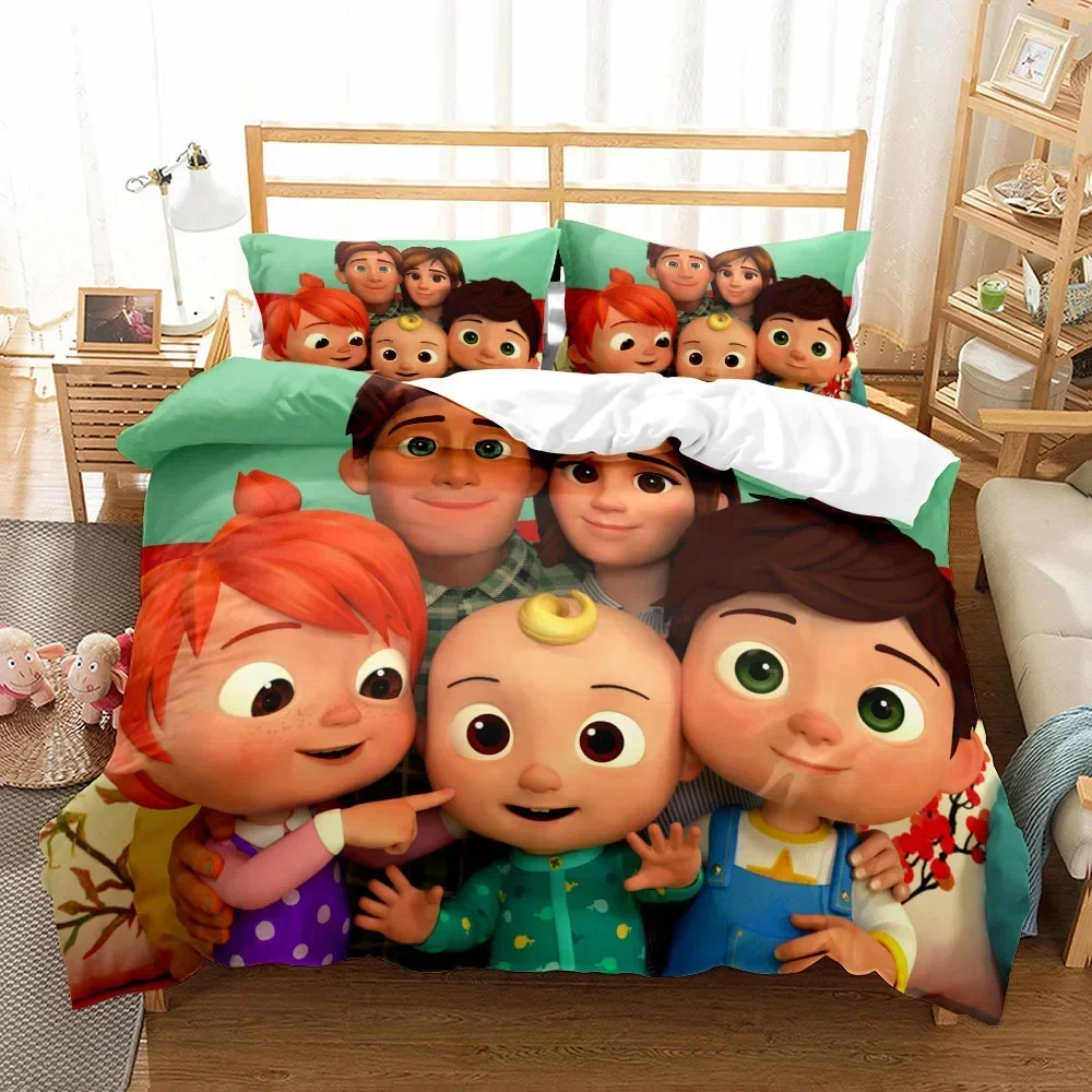 Cocomelon Bedding Set Twin Double Cartoon Girl Duvet Cover and Pillowcase Child Polyester Bed Sets