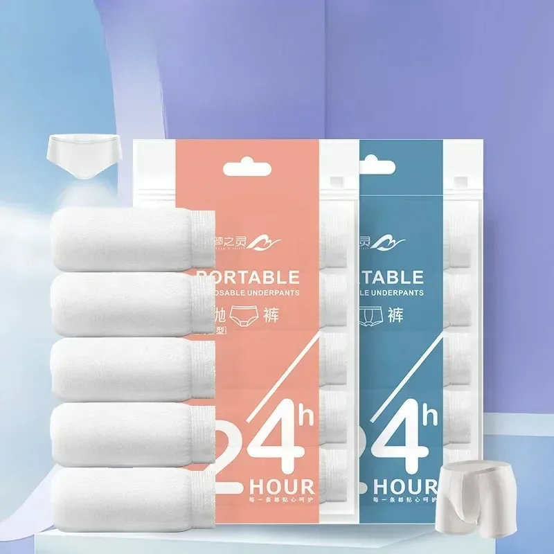 กางเกงชั้นในแบบใช้แล้วทิ้งสำหรับเดินทาง ผู้ชาย ผ้าโพลีเอสเตอร์ผสมคอตตอน ถักทอ สำหรับโรงแรม ไม่ต้องซัก กางเกงขาสั้นสำหรับคนขี้เกียจ
