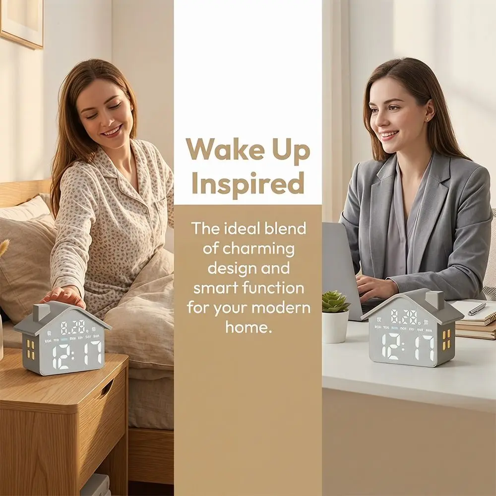 Voice Control LED Digital Alarm Clock Week Display Date Display Electronic Table Clock Brightness Adjustment 12/24H Format