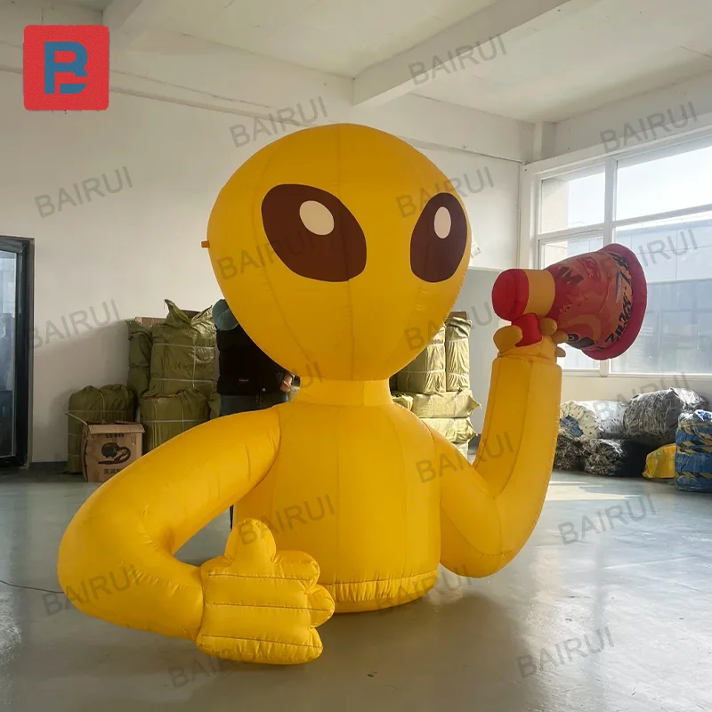 2meter yellow inflatable alien strange cartoon man tourist guide  leader microphone tools air model robot