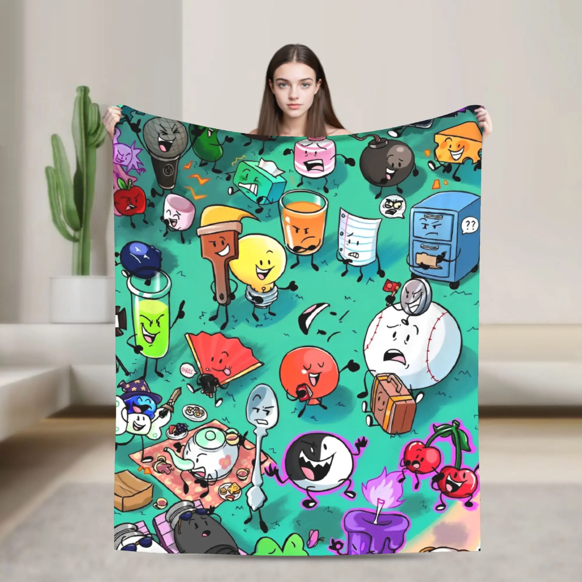 BFDI Inanimate Insanity All Characters Blanket  Warm Soft Plush Throw Blanket For Home Decor Picnic Flannel Bedspread Bed Cover