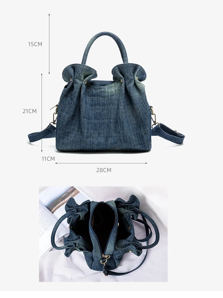 Borsa da donna arricciata alla moda borsa a tracolla da donna in Denim da pendolarismo tasche Multiple design di lusso femminile grandi Totes blu