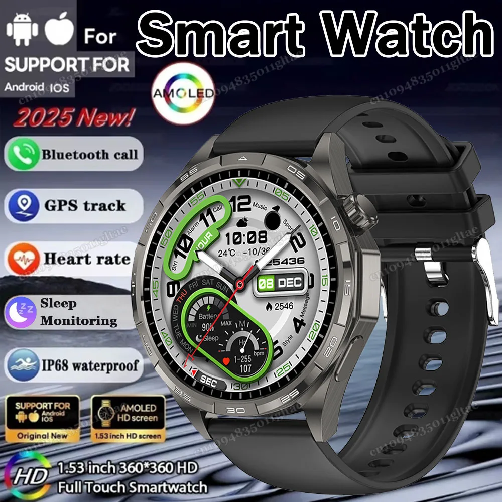 

New Smart Watch Men 6 Pro GPS Track Heart Rate Monitor 360*360 AMOLED Screen BT Call Waterproof Health Monitor Man Smartwatches