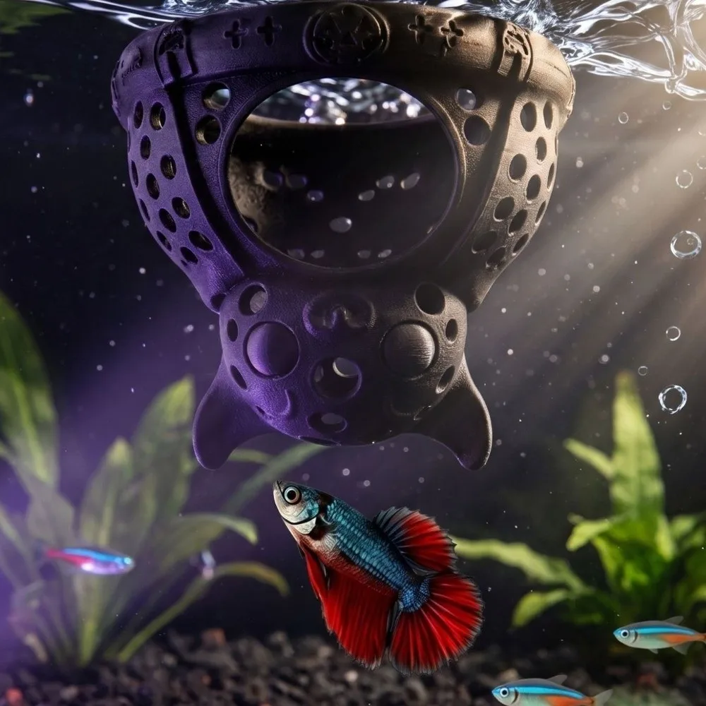 Gothic Style Halloween Bat Fish Tank Cave Plastic Hollow Structure Betta Hammock Resting Spot Breeding House Floating Cave