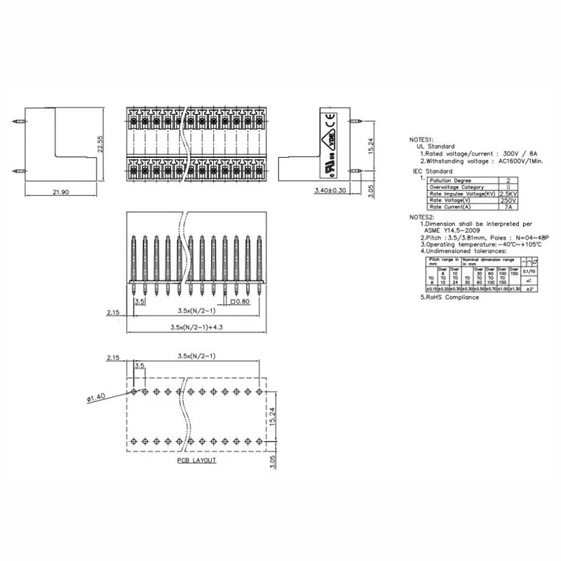 100PIN 15EDGVT 3.5mm 2P ~ 12P PCB PLUG-IN TEMINAL BLOCKS KF2EDGVT MCDV1.5-G-3.5 CONTACT PHOENIX