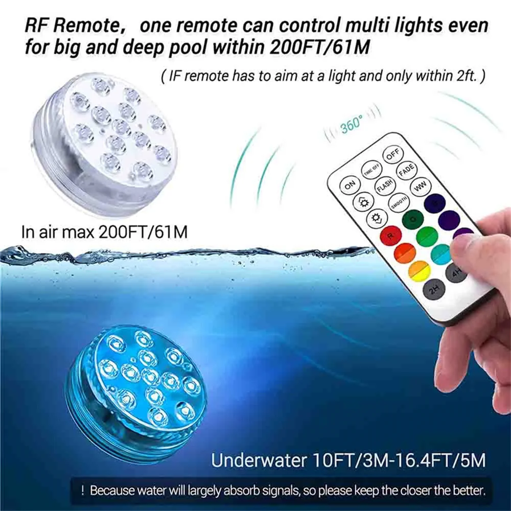 RGB Color 13 LED ضوء تحت الماء USB مصباح غاطس قابل لإعادة الشحن مع جهاز تحكم عن بعد لتزيين حفلات عيد الميلاد #2