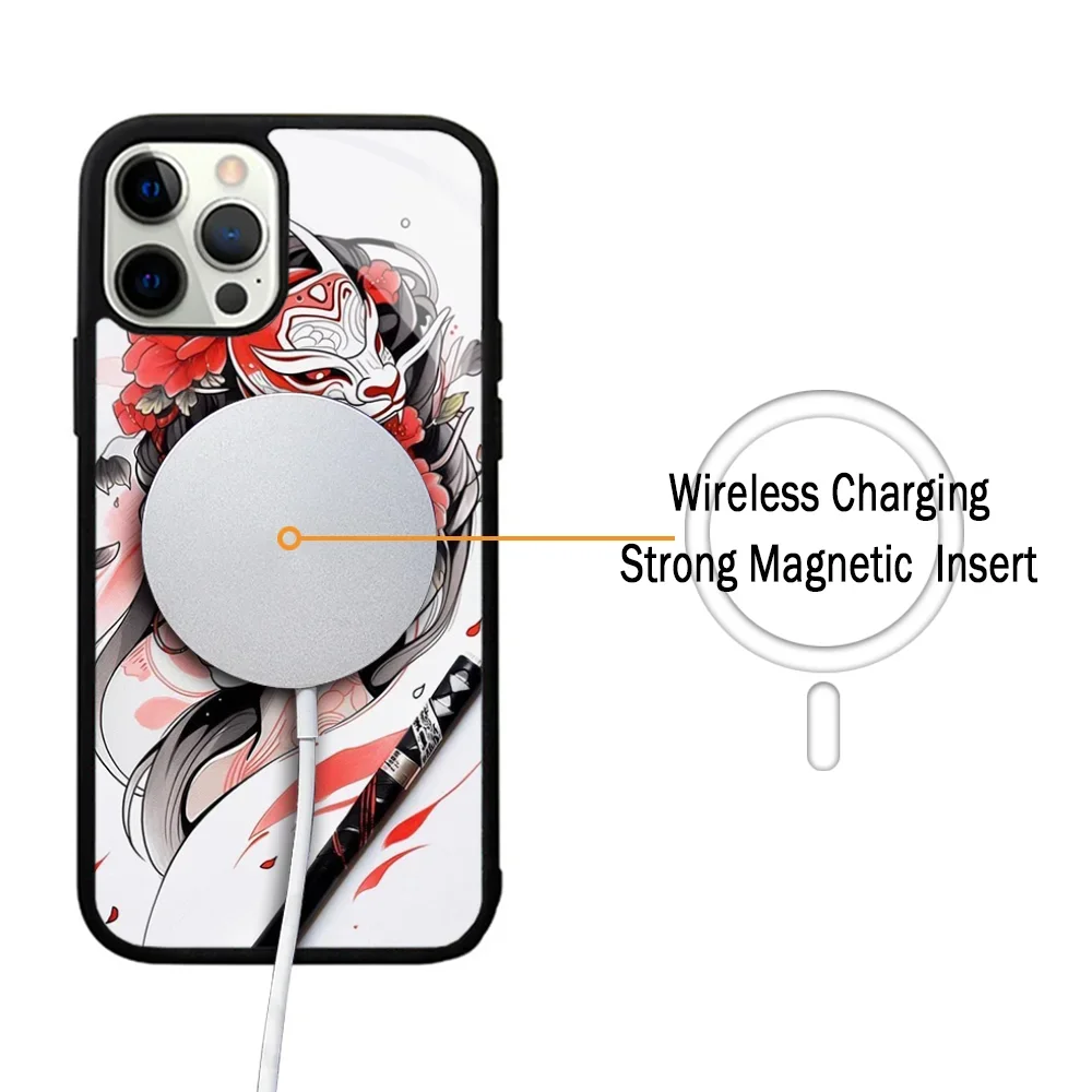 Samurai Warrior Geisha Phone Case For IPhone 11 12 13 14 15 Plus Pro Max Mirror Acrylic Cover For Magsafe